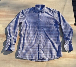 ETON CONTEMPORARY Shirt Check Long Sleeve Casual Men's Blue/Brown SIZE 17 1/2" - Picture 1 of 6