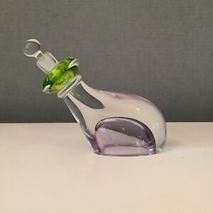 STUART AKROYD Art Glass PERFUME BOTTLE Free Form Pink And Green Signed