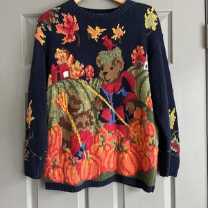 Vintage Alexandra Bartlett The Eagles Eye Fall Pumpkin Hand Knit Sweater Large - Picture 1 of 7