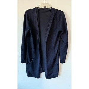 Hayden Park Open Front Hooded Cardigan Longline  Knit Sweater Size M Navy Blue - Picture 1 of 9