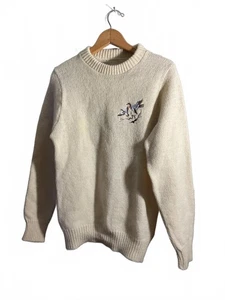 Vintage Strickpullover Wolle creme mit Stockentenstickerei Medium/Large - Bild 1 von 7