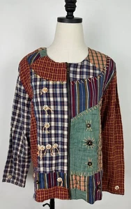 Vintage 90s Patchwork Jacket Womens Small Mixed Plaid Embroidered Art to Wear - Picture 1 of 13