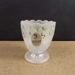 Fenton Iridescent Glass Egg Cup Hand Painted Flowers 2.25" Tall VGC - Picture 1 of 4