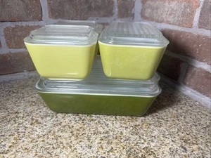 PYREX Verde Refrigerator Fridgie Complete Set #501 502 503 With Lids!! Used. - Picture 1 of 23