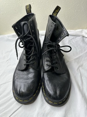 Dr. Martens Combat Boots Air Wair Black Leather W Sz 8 Black Used 8 Eye - Image 1 of 4