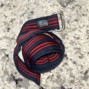 POLO RALPH LAUREN Men's D-Ring Belt Red Navy Blue Striped Casual Dress 42” - Picture 1 of 4