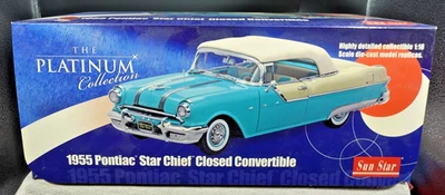 Sun Star Platinum 1955 Pontiac Star Chief Closed Convertible Red/Black 1/18 - Image 1 of 4