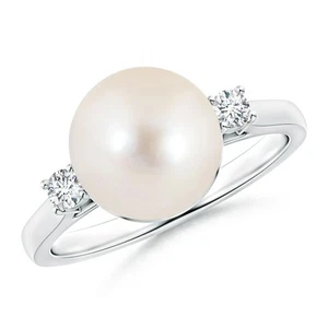 ANGARA 10 mm Freshwater Pearl Ring with Diamond Accents in 14K White Gold - Picture 1 of 8