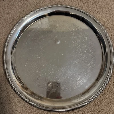 INTERNATIONAL SILVER COMPANY Handcrafted 12" ROUND SILVERPLATED Serving TRAY - Image 1 of 3