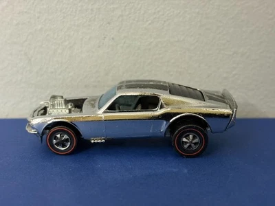 Hot Wheels Redline Boss Hoss Mustang Chrome w Black Stripes 1969 Hong Kong - Image 1 of 4