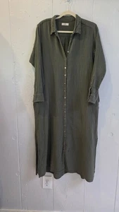 Natural Life Women Green Long Sleeve Maxi Shirt Dress Sz L Pockets Boho Guaze - Picture 1 of 10