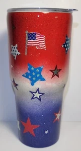Gebaute 30 Unzen Trinkbecher patriotisch mehrfarbig Farbe gegossen Schieberegler Deckel Stroh Loch - Bild 1 von 8