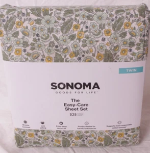 3-pc Sonoma twin easy care sheet set - 525 thread count - green woodblock floral - Picture 1 of 2