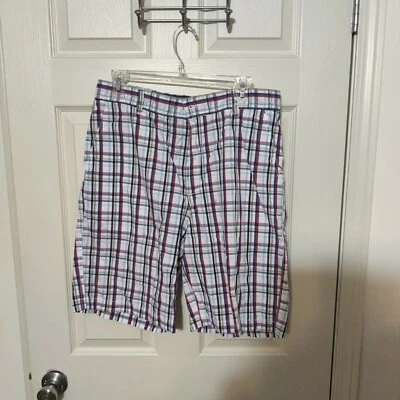 Pantalones cortos de golf IZOD rojo azul tostado a rayas talla 34 para hombre  Foto 1 de 4