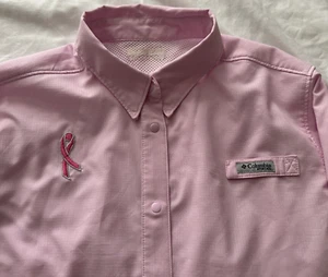 Columbia PFG Fishing Shirt Women’s Medium Breast Cancer Pink Snap Front - Picture 1 of 13