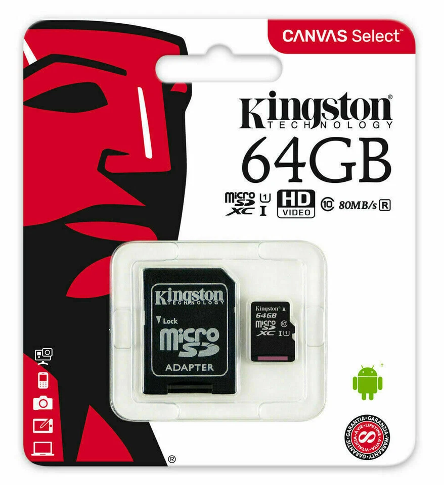 Micro SD Card SDHC SDXC Memory Card TF Class 10 32GB 64GB 128GB 256GB & Adapter - Image 1 of 4