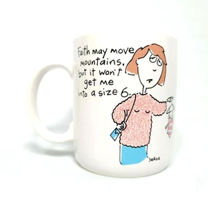 Taza de té de café Hallmark Shoebox Greetings Faith May Move Mountains vintage 1988 - Imagen 1 de 6