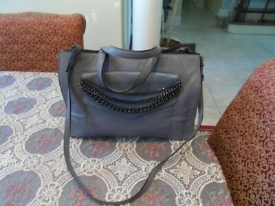 New Milly Gray Leather with GunMetal Finnish Chain Large CrossBody/Satchel Bag - Image 1 of 4