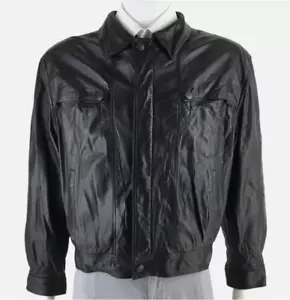 VTG Vera Pelle Leather Jacket Mens 42 Black Soft Italian Bomber Moto Biker Y2K - Picture 1 of 19