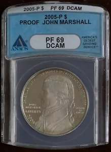 2005-P $1 Silver John Marshall PF 69 DCAM ANACS Blue # 1504983 + Bonus - Picture 1 of 2