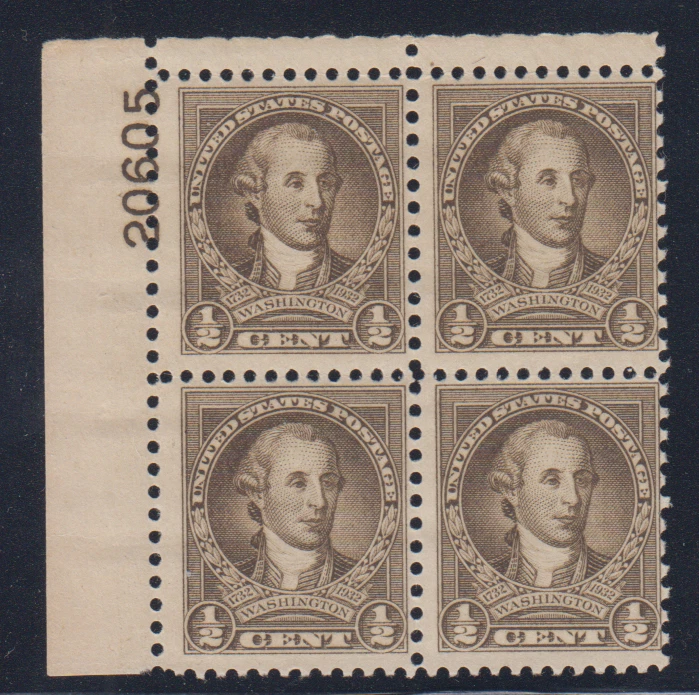 U.S. Sc #704 1/2 Cent George Washington Bicentennial Plate Block Never Hinged - Image 1 of 1
