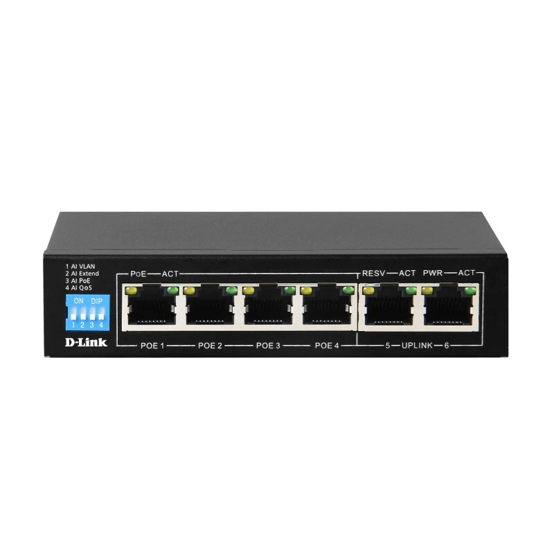D-LINK DES-F1006P-E 6-Port PoE Switch with 4 Long Reach 250m PoE Ports 2 Uplink - Image 1 of 1