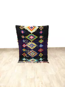 Moroccan Vintage Area Rug 3x4 Handmade Berber Purple Black Boujaad Geometric Rug - Picture 1 of 8