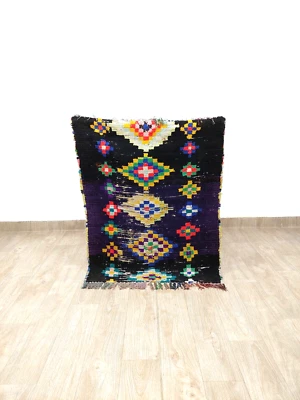 Moroccan Vintage Area Rug 3x4 Handmade Berber Purple Black Boujaad Geometric Rug - Image 1 of 4