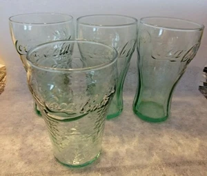 Set of 4 Vintage Green Coca Cola Drinking Glasses - 2 Types - Picture 1 of 9