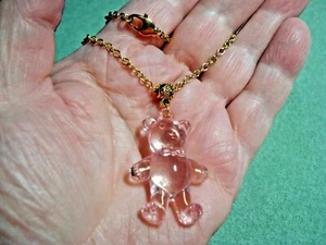 18" Child's Gold Plate Necklace with 1 3/4" Pink Acrylic Teddy Bear in Gift Bag - Picture 1 of 3