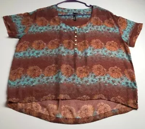O’Neill Blouse Women's Small S Multicolor Floral Short Sleeve High Low Sheer Top - Picture 1 of 8