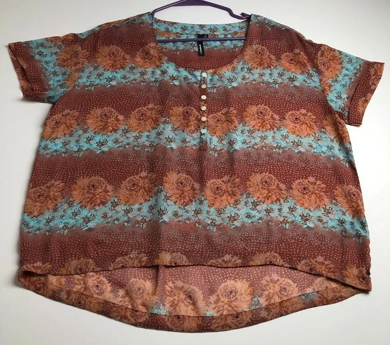 Blusa O’Neill Para Mujer Pequeña S Multicolor Floral Manga Corta Alta Baja Transparente Top Foto 1 de 4