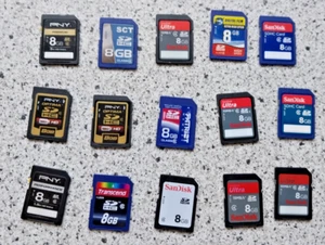 Lot 15 Tested 8 GB 8GB SD/SDHC Memory Cards, Various Brands PNY Sandisk etc - Picture 1 of 3