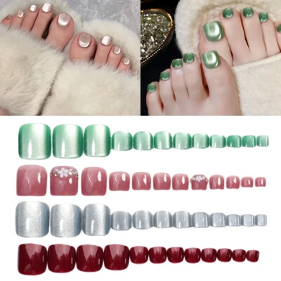 24X Glitter False Toe Nails. Full Cover Fake Toe Nail Tips. Many Colours⇘ - Image 1 of 4