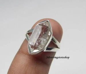 Anillo de diamantes Herkimer crudos naturales de plata de ley 925 hecho a mano anillo de promesa - Imagen 1 de 6