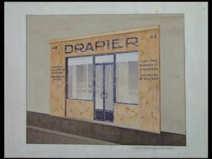 A. BOUVARD, ART DECO SHOP FRONT, DRAPER - 1930 - LARGE GOUACHE - Picture 1 of 1