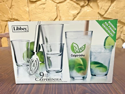 TOTALMENTE NUEVO Libbey 9 Piezas Mojito Cóctel Set Bartender Fiesta Regalo Caipirinha Foto 1 de 4