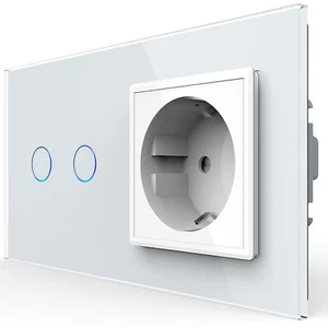 LIVOLO Funk Serien- Wechselschalter Kreuzschalter Steckdose Glas 2 Fach in Weiß - Bild 1 von 9