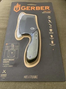 Gerber Tri-Tip Mini Cleaver Black Blade Green Handle - Multi Mount Kydex Sheath - Picture 1 of 10