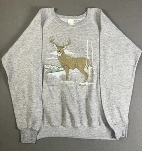 Vintage 1980er Hirsch Natur Buck Sweatshirt Rundhalsausschnitt grau Größe Large hergestellt in den USA - Bild 1 von 9