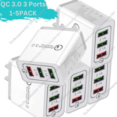 Adaptador de corriente cargador de pared concentrador USB de 3 puertos carga rápida QC 3.0 para iPhone 14 Foto 1 de 4