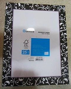 25 Sheets Fancy Letter Writing Computer Paper Border 8.5" x 11" Black Scroll NEW - Picture 1 of 2