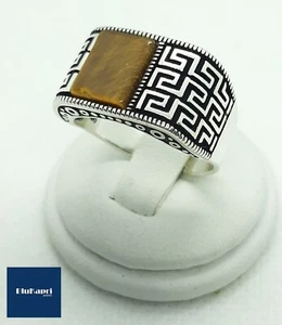 Anello uomo argento 925 greca con occhio di Tigre mis.23 - Foto 1 di 10
