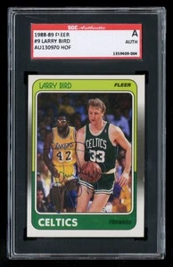 Larry Bird 1988 Fleer #9 gran calidad autografiada firmada de colección pluma autógrafo automático auténtico - Imagen 1 de 2
