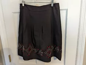 Ann Taylor Loft Petites Black Pleated A-Line Skirt w/Red Embroidery Ladies sz 6P - Picture 1 of 5