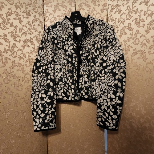 OFF WHITE Blazer Armani Collezioni bianco nero scuro rose floreali taglia 10