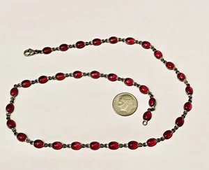 Vintage Sterling 1/4" Garnet 35 Cabochons 18" Tennis Necklace - Picture 1 of 5