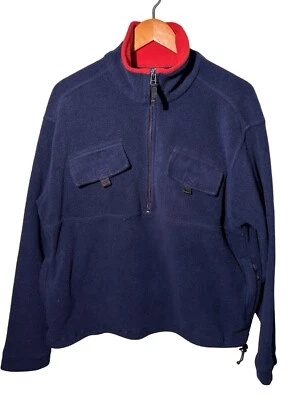Винтажный мужской флисовый свитер пуловер 90-х Rue21 на молнии 1/2 размер средний темно-синий красный - Изображение 1 из 4