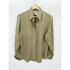 Eddie Bauer Green Silk Button Down Collared Long Sleeve Shirt Womens Size Small - Picture 1 of 6