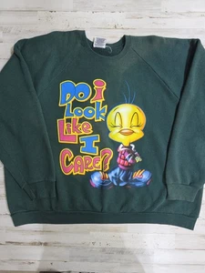 Vintage 90s Looney Tunes Sweatshirt Tweety 3X Do I Look Like I Care Cartoon  - Bild 1 von 11